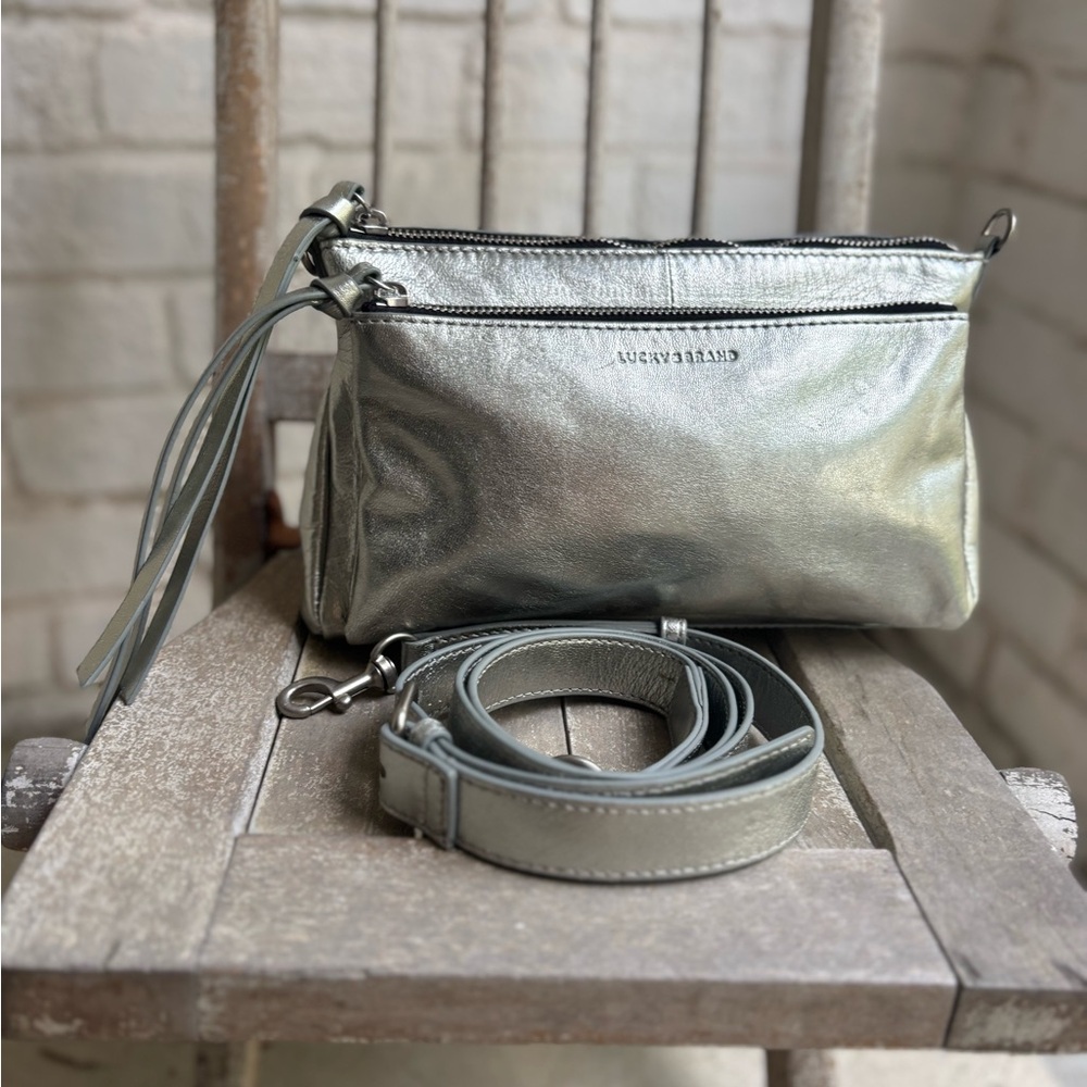 LUCKY BRAND Leather KODA Metallic SILVER Topanga CONVERTIBLE Shoulder Bag 🎉 - Picture 14 of 16